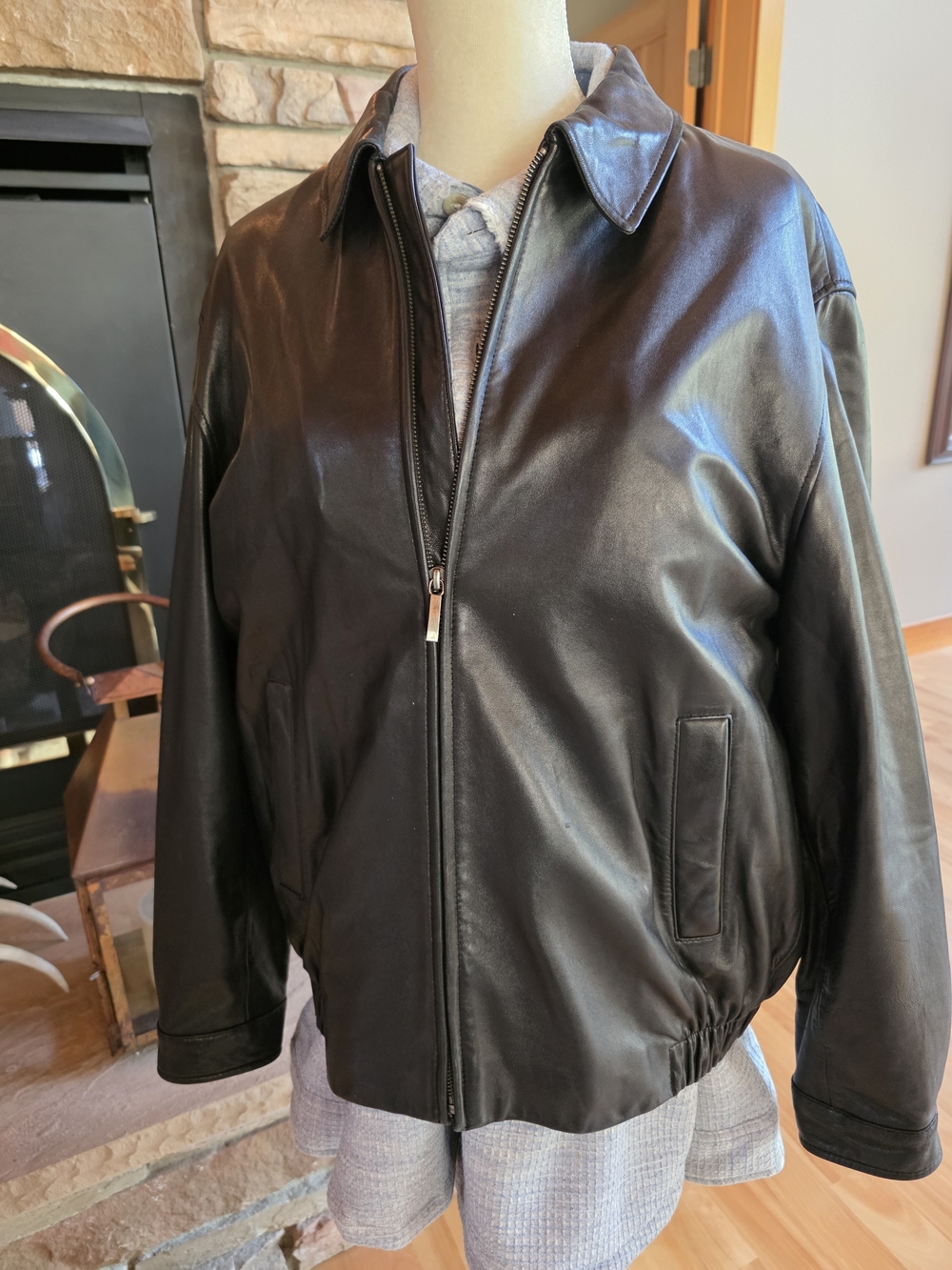 Brooks Brothers Black Leather Bomber Jacket